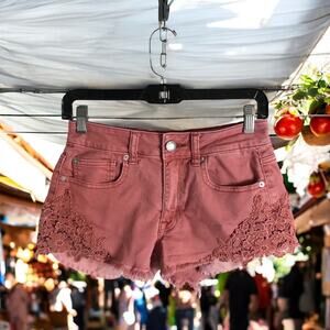 American Eagle Women's 2 Salmon Pink Hi-Rise Festival Stretch Denim Jean Shorts